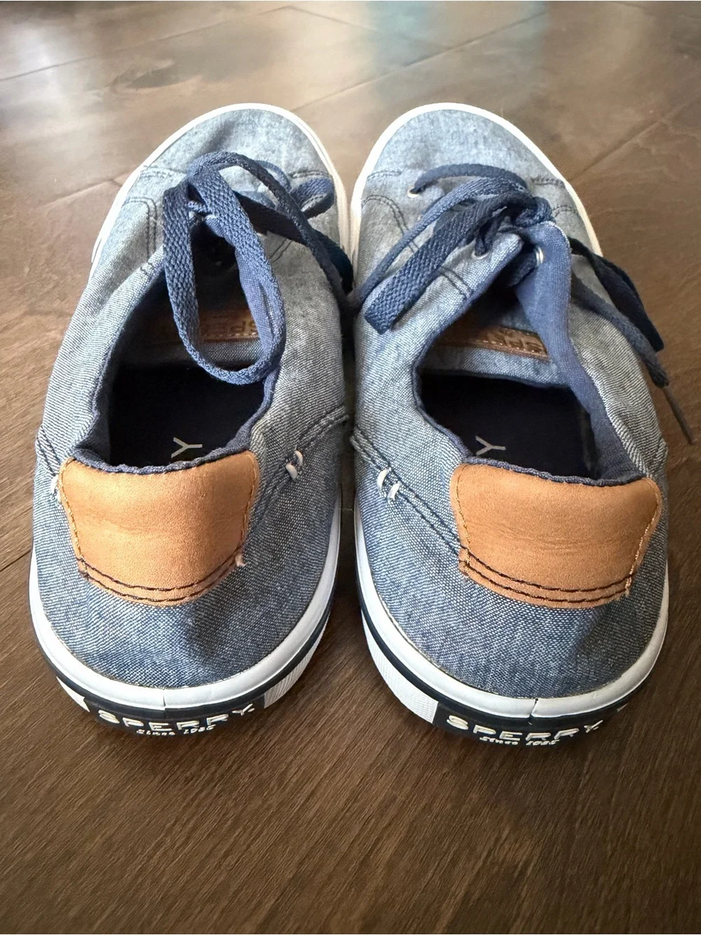 Sperry Men’s Blue Canvas Boat Sneakers with White Sole